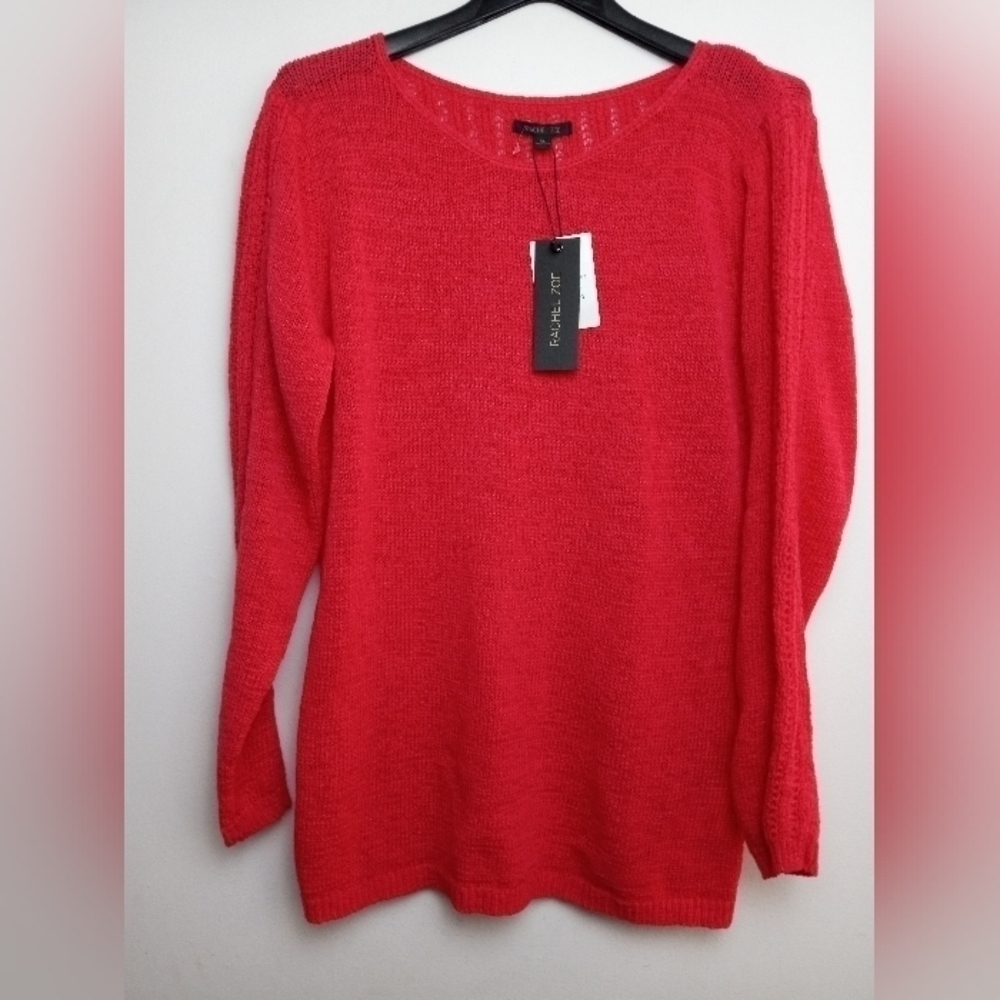 NWT Rachael Zoe Open Yarn Knit Red Pink Cotton Pullover Sweater size XL,